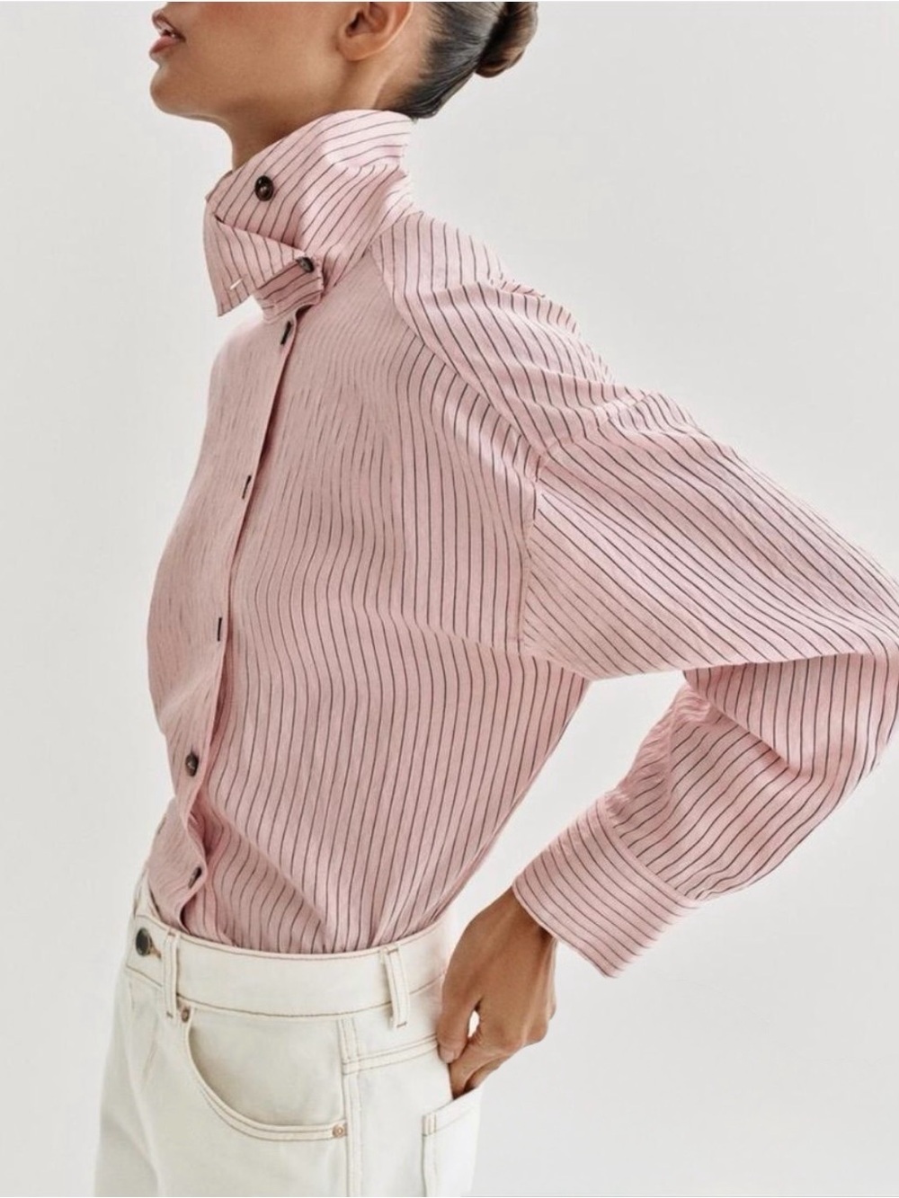 ZARA NWT Striped High Neck Asymmetric Relaxed Fit Elevated Blouse Size Large